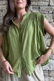 Elsie Pure Cotton Cap Sleeve Blouse Olive